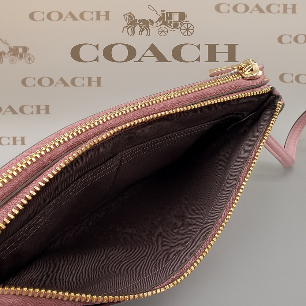 COACH Pebbled Leather Double Zip Wristlet F87587 | Pink Mauve | EUC | MSRP $178 - Picture 10 of 10